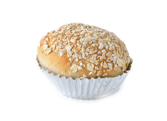 Banana whole wheat bun on white background
