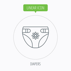 Diaper with flower icon. Child underwear sign.