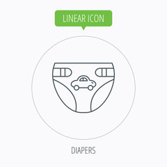 Diaper with car icon. Child underwear sign.