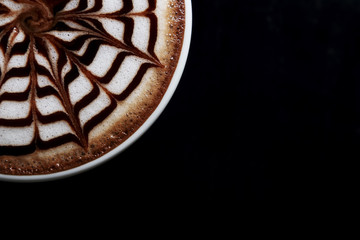 Hot mocha coffee, mocha art coffee.