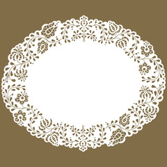 Oval paper lace edged doily made with Hungarian embroidery pattern - obrazy, fototapety, plakaty