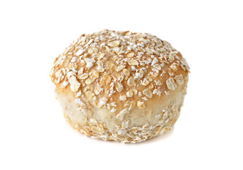 Banana whole wheat bun on white background
