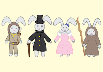 Set of rabbit in a historical costumes