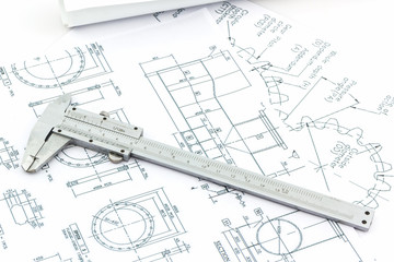 Vernier scale on blueprint background.