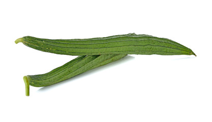 fresh Angled loofah, gourd with stem on white background