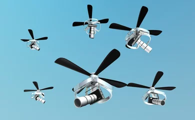 Fototapeten Invasie van drones met camera © emieldelange