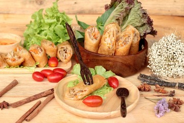 Fried spring rolls traditional for appetizer food.