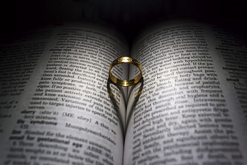 wedding ring with a shadow shape heart. Shallow DOF, selective f