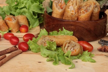 Fried spring rolls traditional for appetizer food.