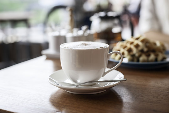 Wooden Table With Prepared Simple Breakfast Food