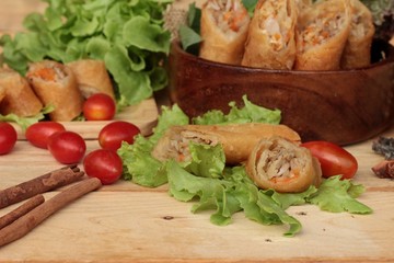 Fried spring rolls traditional for appetizer food.