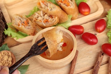 Fried spring rolls traditional for appetizer food.