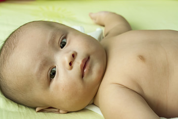 Close up shot on newborn face. Shallow dof, selective focus on t
