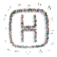 people in the shape of letters.