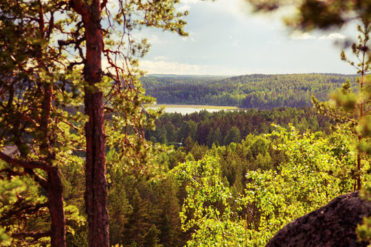 Nature, view from the mountains to the lakes and forest in the s