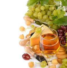 Wine, grapes and cheese