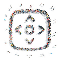 people in the shape of an arrow.