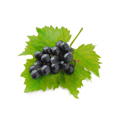 black grapes and leaf isolated on white background (Fruit)