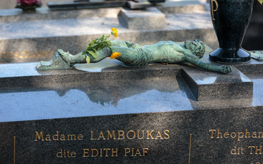 Edith Piaf grave in Pere-Lachaise cemetery, Paris, France