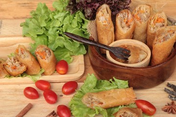 Fried spring rolls traditional for appetizer food.