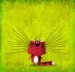 Red Whiskered Cat on Lime Background