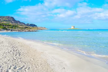 Keuken foto achterwand La Pelosa Strand, Sardinië, Italië wolken boven het strand van La Pelosa