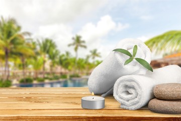 Spa Treatment, Towel, Candle.