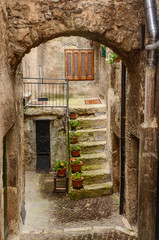 Townscape Scanno, arch, courtyard, stairs