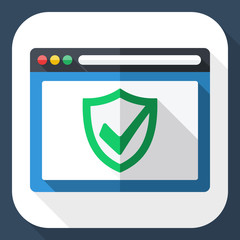 Antivirus icon with security shield and long shadow