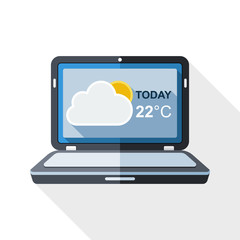 Laptop icon with weather widget on the screen and long shadow on