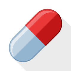 Capsule pill icon with long shadow on white background