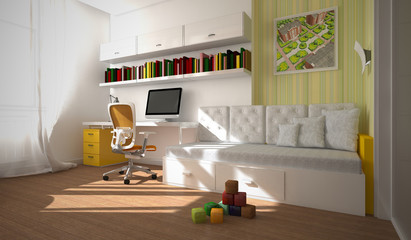 Interior of the child-room 3D rendering