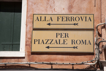 Railway Station and Rome Square Signs, Venice