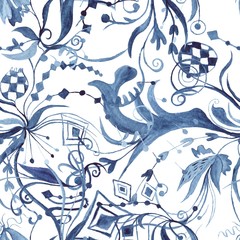 Abstract Watercolor Indigo Pattern