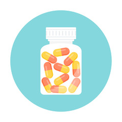 Medicine Capsule Pills in Bottle. Round Icon. Vector EPS 10 - 88129435