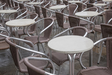 Cafe Tables and Chairs with Waiter in San Marcos - St Marks Squa