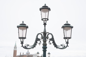 Fototapeta na wymiar San Giorgio Maggiore Church and Bell Tower and Lamppost, Venice