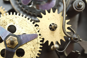 Cogwheels Inside Old Clockwork. Macro
