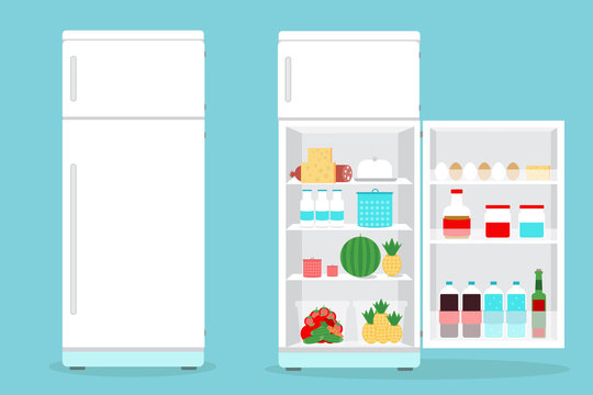 Refrigerator opened with food.Fridge Open and Closed with foods