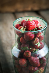 Organic Strawberry in a Green Jar. Healthy eating