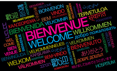 Bienvenue welcome willkommen benvenuto bienvenido nuage de mots coloré texte couleurs © morganimation