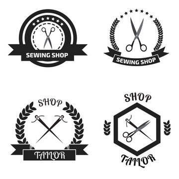 Set of tailor logo labels, emblems. Tailor shop theme. Tailor sh