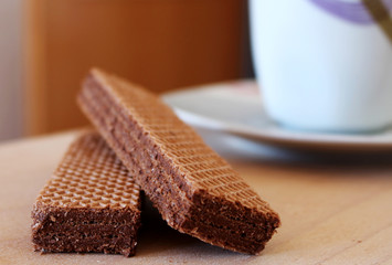 Relax in work with cacao biscuit and coffee