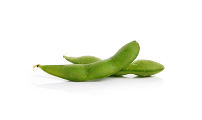 green soybeans on white background