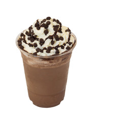 mocha coffee smoothie in takeaway glass isolated on white backgr