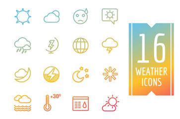 Weather icons vector outline set. Moon, sky or wind and cloud