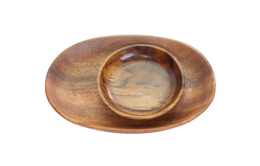 Empty wood bowl isolated on white background