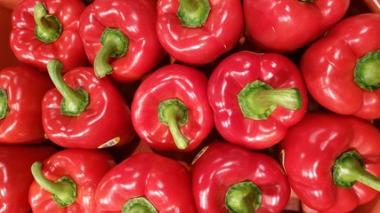 Red Bell Peppers at a Produce Stand