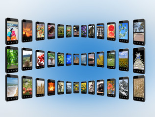 Modern mobile phones with different images