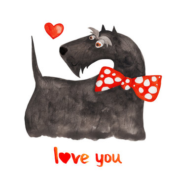 Scatterer in a red bow tie with heart. Love. Watercolor